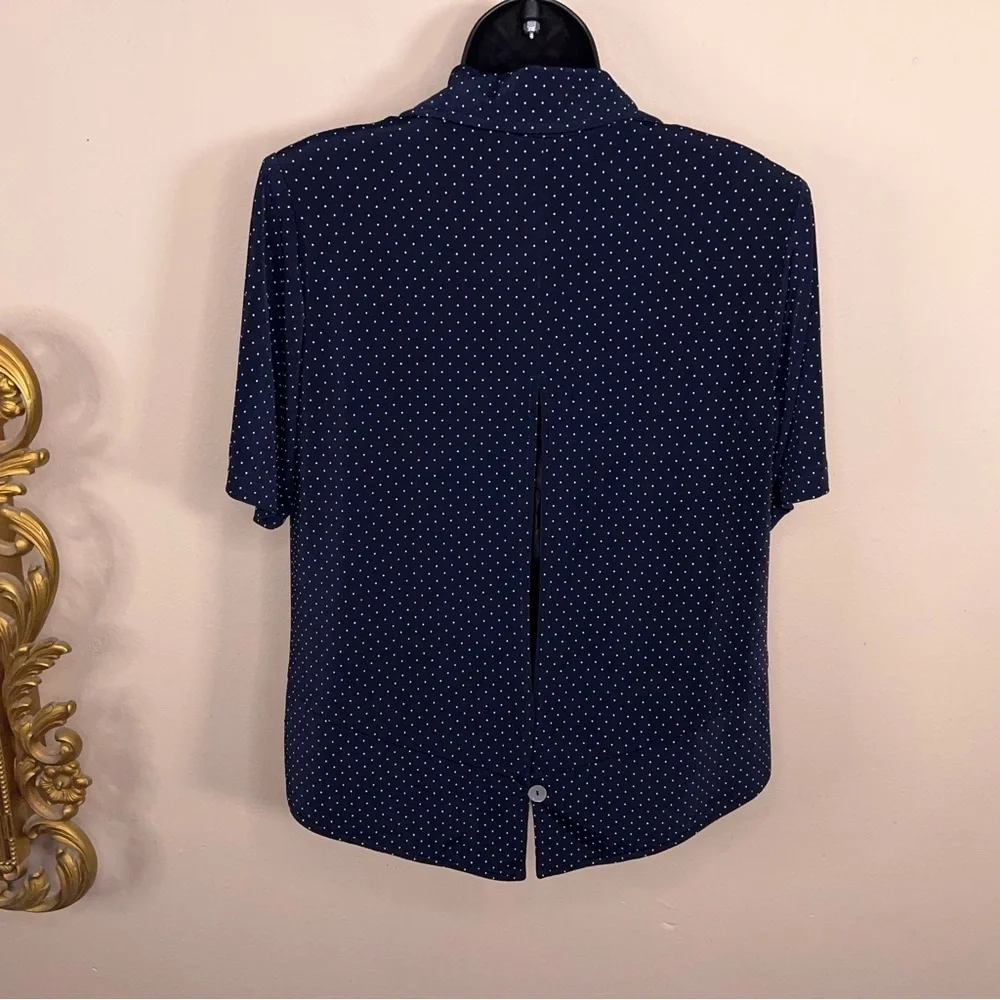 Vintage Medium Ronni Nicole Blue White Dot Print Short Sleeve Stretch Retro